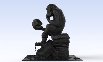 monkeyThinking monkey contemplating a skull